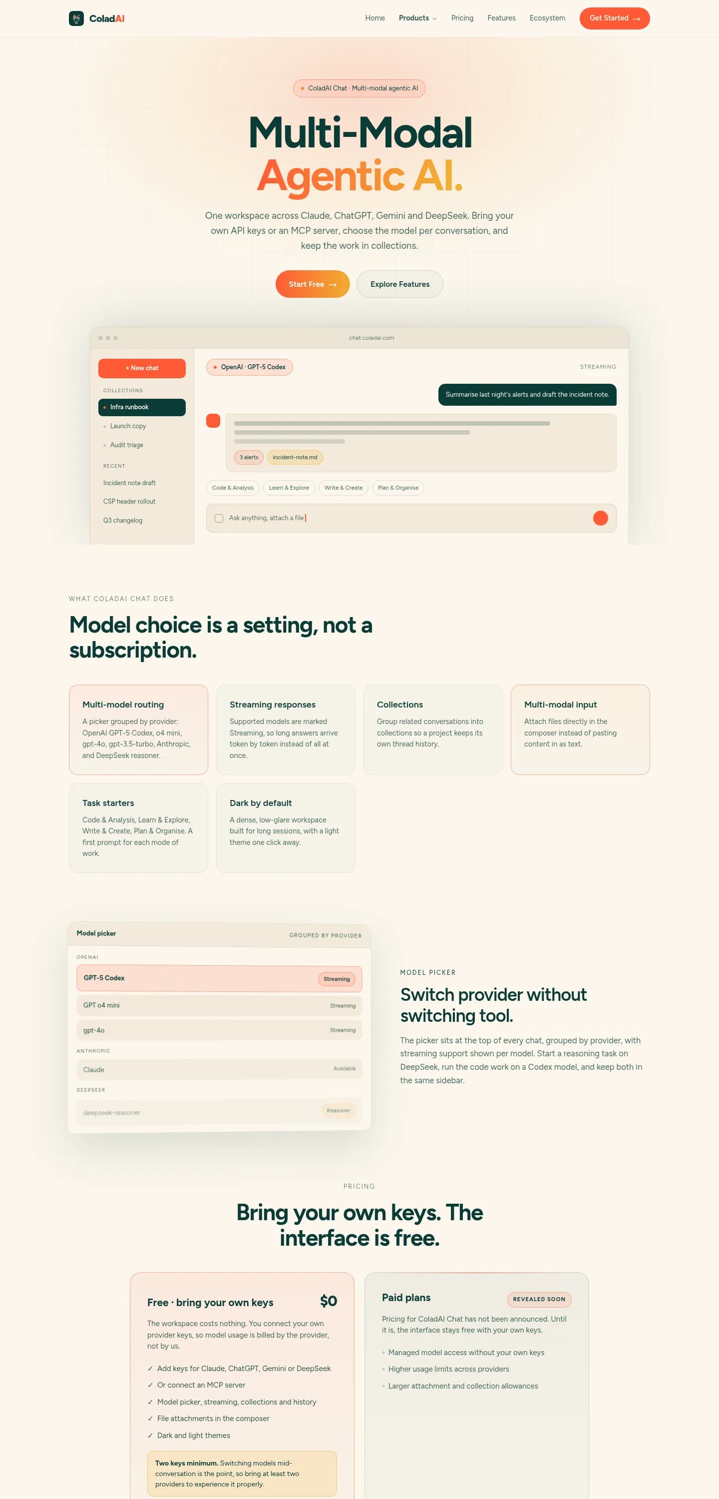 ColadAI Chat website, full page